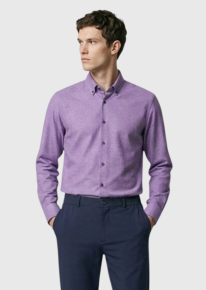 RAMSEY Purple Plain Regular Fit Long Weaving Casual 100% Cotton Shirt - Image 1