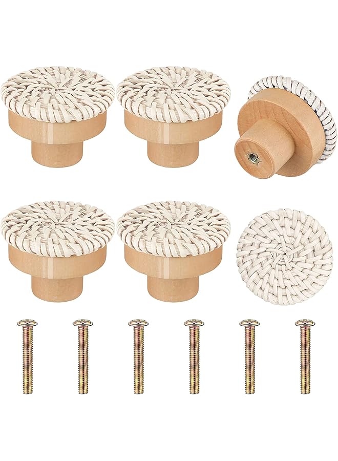 S-TOP Wooden Drawer Knobs, Rattan Dresser Knobs Round Handmade Wicker Woven and Screws for Furniture Knobs Cabinets Dresser Handles Hardware Pulls Cabinet Knobs - Image 1