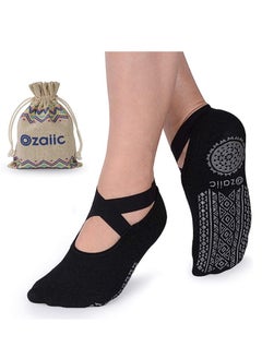 Generic Yoga Socks for Women with Grips, Non-Slip Socks for Pilates, Barre, Ballet, Dance, Workout, Fitness (Black)  - Image 1