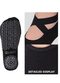 Generic Yoga Socks for Women with Grips, Non-Slip Socks for Pilates, Barre, Ballet, Dance, Workout, Fitness (Black)  - Image 3
