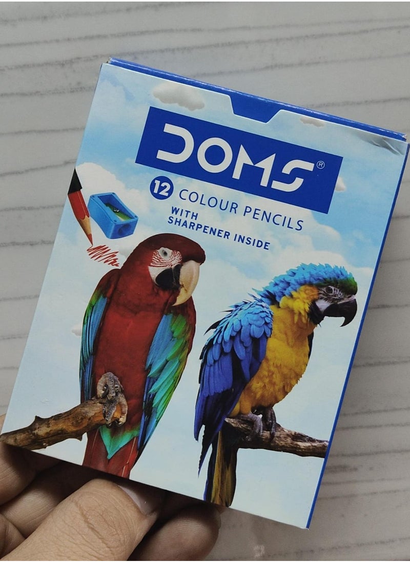 DOMS Dom's Short Colored Pencils Set – 12 Bright Colors (9×11 cm) + Free Sharpener – Perfect for Kids & School Art  - Image 1