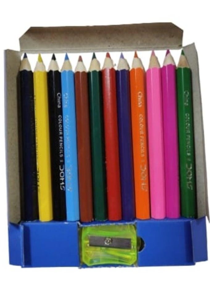 DOMS Dom's Short Colored Pencils Set – 12 Bright Colors (9×11 cm) + Free Sharpener – Perfect for Kids & School Art  - Image 3