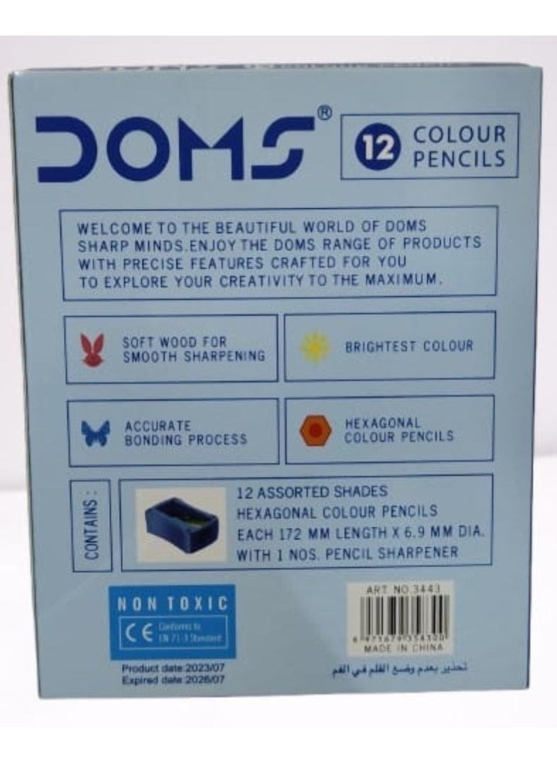 DOMS Dom's Short Colored Pencils Set – 12 Bright Colors (9×11 cm) + Free Sharpener – Perfect for Kids & School Art  - Image 5