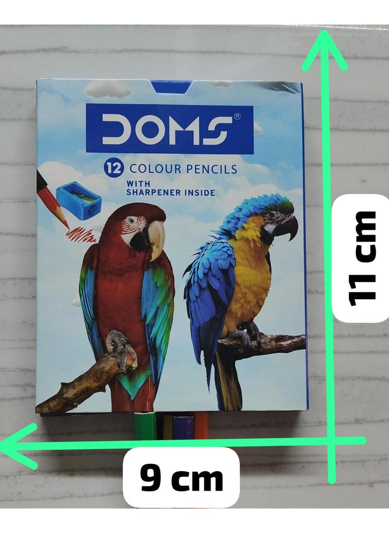 DOMS Dom's Short Colored Pencils Set – 12 Bright Colors (9×11 cm) + Free Sharpener – Perfect for Kids & School Art  - Image 2