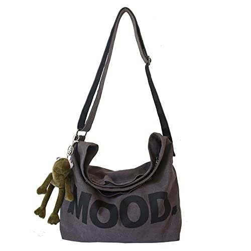 Sumleno Canvas Messenger Vintage Big Alt Emo Crossbody Bag Goth Punk Shoulder Satchels Harajuku Grunge Handbag (Brown) - Image 1