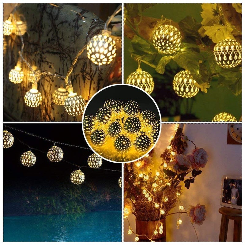 VELOCIOUS VELOCIOUS 10Ft 20 LED Moroccan Globe LED Fairy String Lights Party Hanging Waterproof Lights Decor for Christmas Garden Porch Patio Indoor Wedding Warm White Moroccan String Light  - Image 4