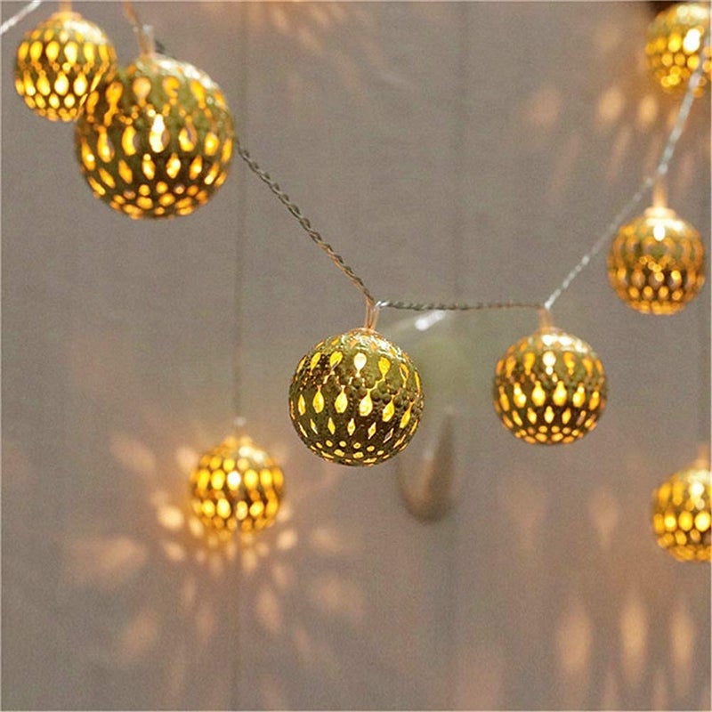 VELOCIOUS VELOCIOUS 10Ft 20 LED Moroccan Globe LED Fairy String Lights Party Hanging Waterproof Lights Decor for Christmas Garden Porch Patio Indoor Wedding Warm White Moroccan String Light  - Image 1