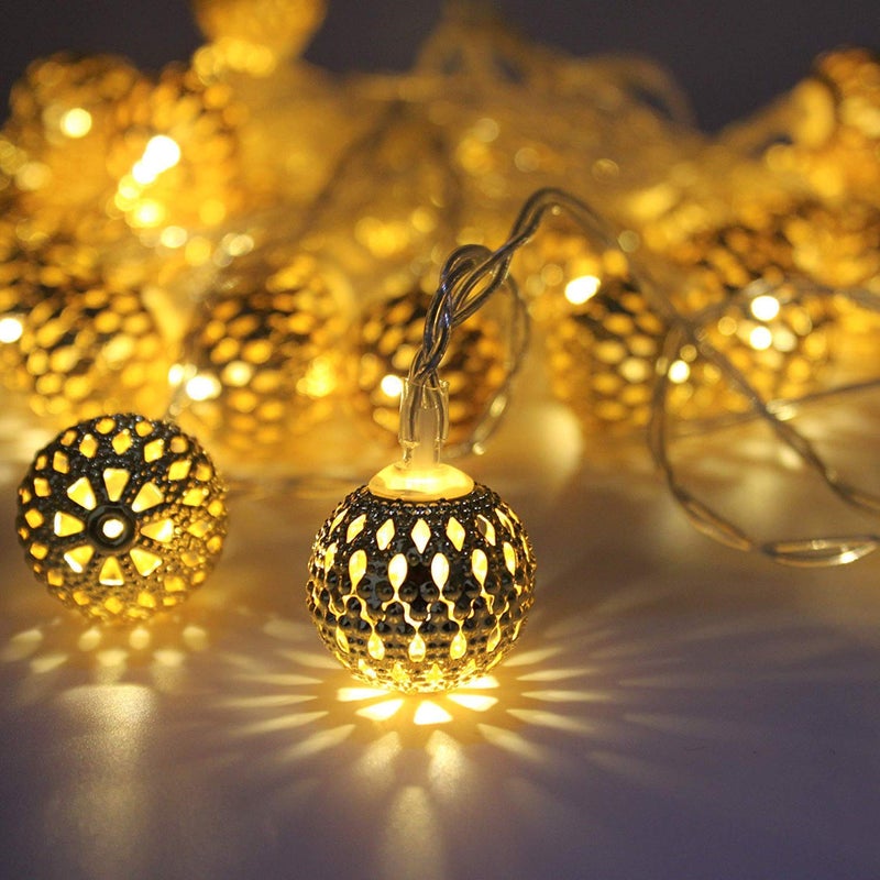 VELOCIOUS VELOCIOUS 10Ft 20 LED Moroccan Globe LED Fairy String Lights Party Hanging Waterproof Lights Decor for Christmas Garden Porch Patio Indoor Wedding Warm White Moroccan String Light  - Image 2