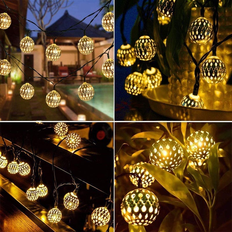 VELOCIOUS VELOCIOUS 10Ft 20 LED Moroccan Globe LED Fairy String Lights Party Hanging Waterproof Lights Decor for Christmas Garden Porch Patio Indoor Wedding Warm White Moroccan String Light  - Image 5