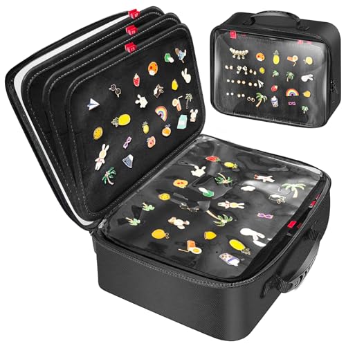 Dilobio Enamel Pin Display Bag EVA Hard Shell Pin Trading Book, 18 Page Collectible Pin Board, Pin Display Case for Collectors, Suitable for Storing Enamel Pins, Sports Pins, Earrings and Brooches - Image 1