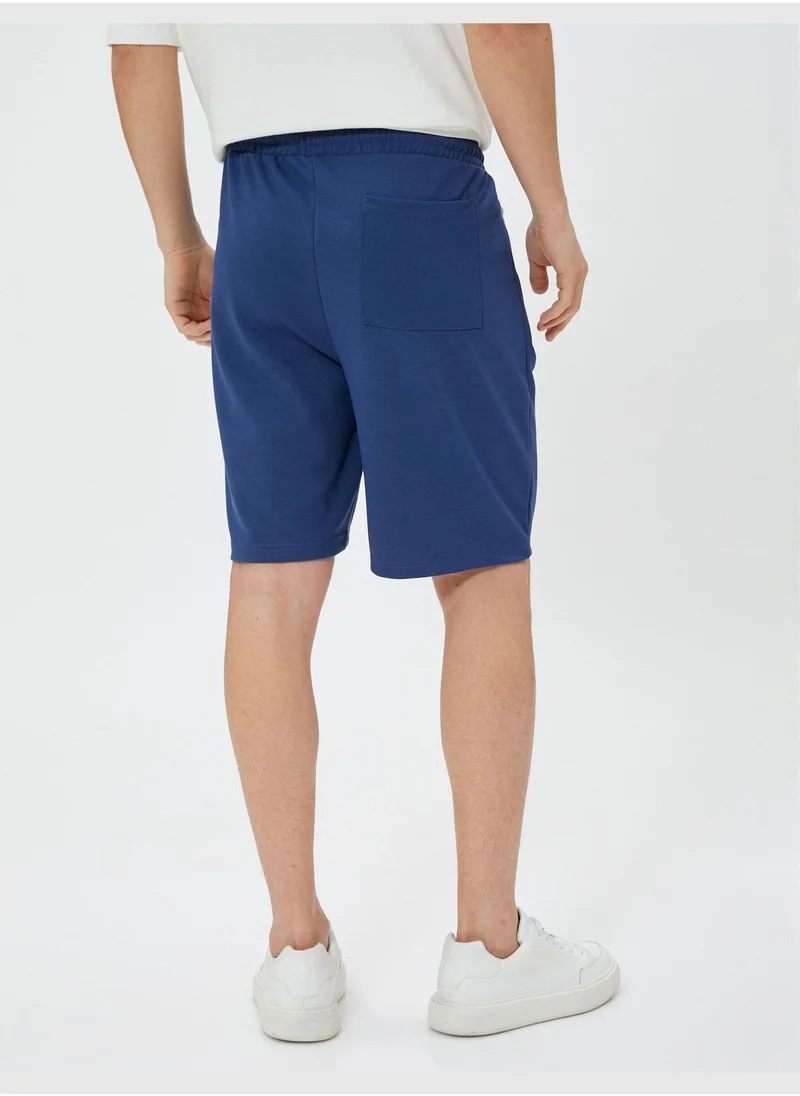 KOTON Bermuda Shorts Slogan Printed Drawstring Zipper Pocket Detailed Slim Fit