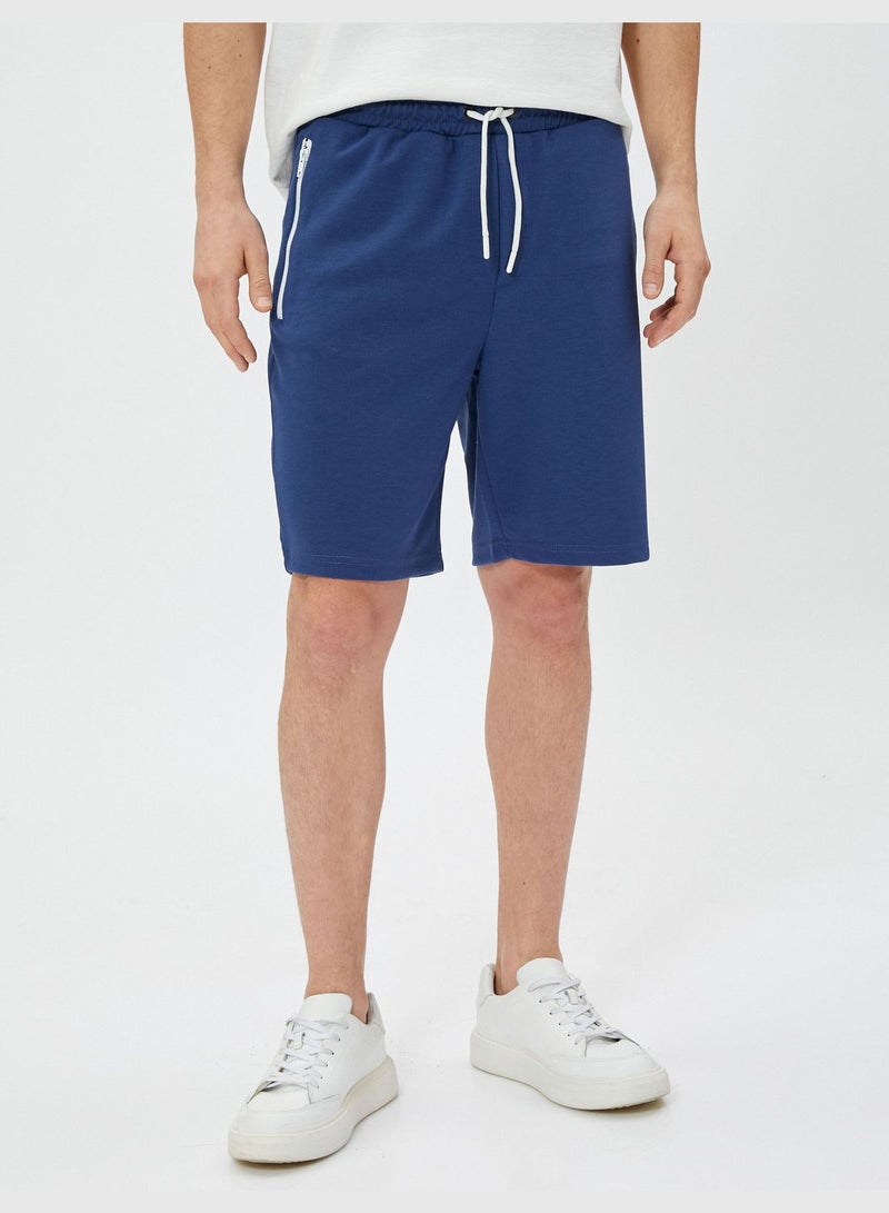 KOTON Bermuda Shorts Slogan Printed Drawstring Zipper Pocket Detailed Slim Fit  - Image 3