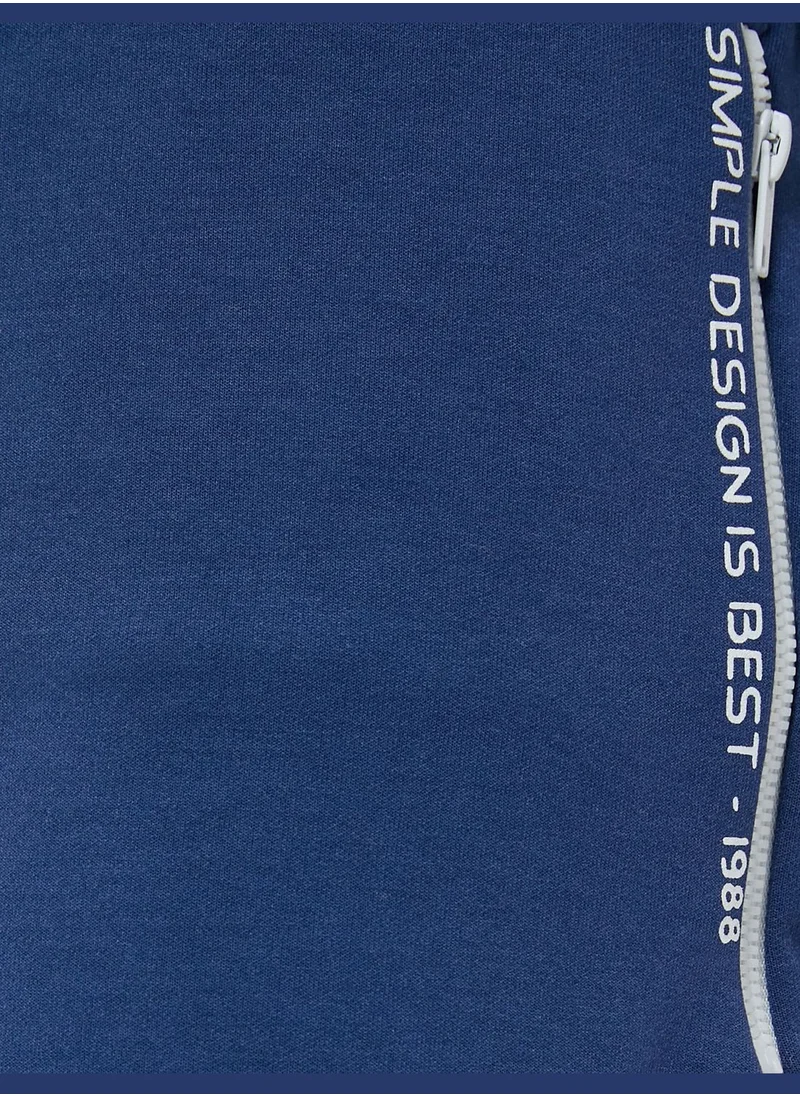 KOTON Bermuda Shorts Slogan Printed Drawstring Zipper Pocket Detailed Slim Fit