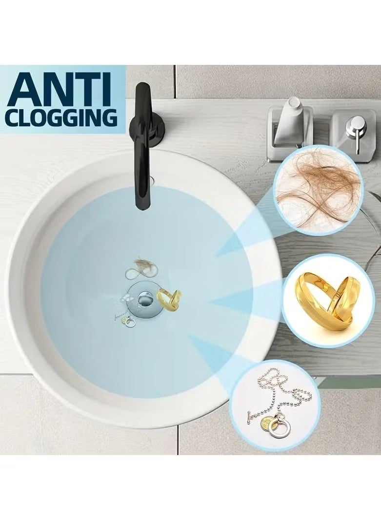 سدادة تصريف حوض الحمام، مصفاة عالمية من الفولاذ المقاوم للصدأ قابلة للفتح والإغلاق، مناسبة لحوض بحجم 1.06 بوصة - 1.65 بوصة، مصفاة حوض من الكروم قابلة للفتح والإغلاق مع مصيدة شعر (عبوة من قطعتين) - Image 3