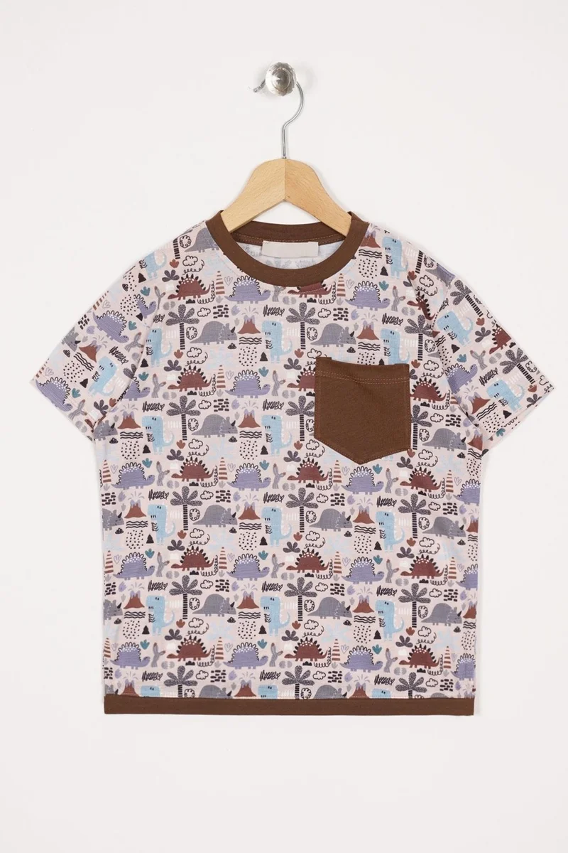 WEWE 123242 Boy 3-7 Years Old Applique Pocket Detailed T-shirt