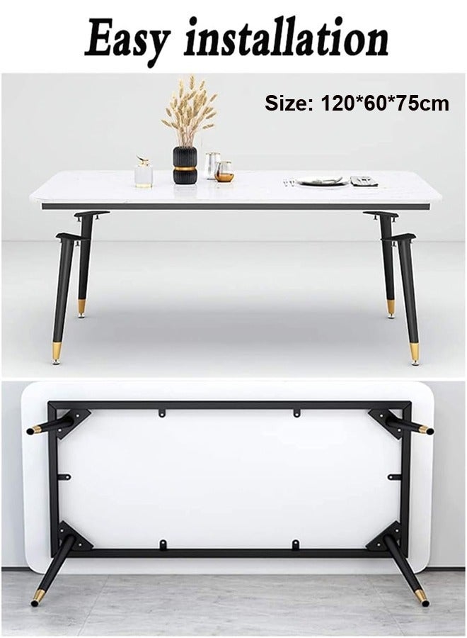 fashionhome طاولة طعام مستطيلة صناعية حديثة متعددة الاستخدامات من الحجر المسنتر و4 كراسي ذات منحنى مقعر للمطبخ والحمام من المعدن والرخام 120 × 60 × 75 و40 × 42 × 86 سنتيمتر - Image 4