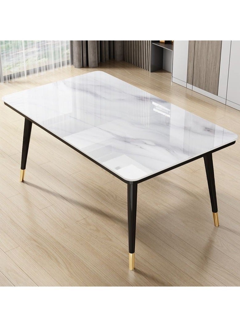 fashionhome طاولة طعام مستطيلة صناعية حديثة متعددة الاستخدامات من الحجر المسنتر و4 كراسي ذات منحنى مقعر للمطبخ والحمام من المعدن والرخام 120 × 60 × 75 و40 × 42 × 86 سنتيمتر - Image 5