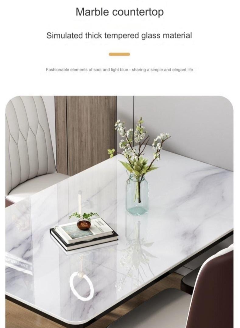 fashionhome طاولة طعام مستطيلة صناعية حديثة متعددة الاستخدامات من الحجر المسنتر و4 كراسي ذات منحنى مقعر للمطبخ والحمام من المعدن والرخام 120 × 60 × 75 و40 × 42 × 86 سنتيمتر - Image 3