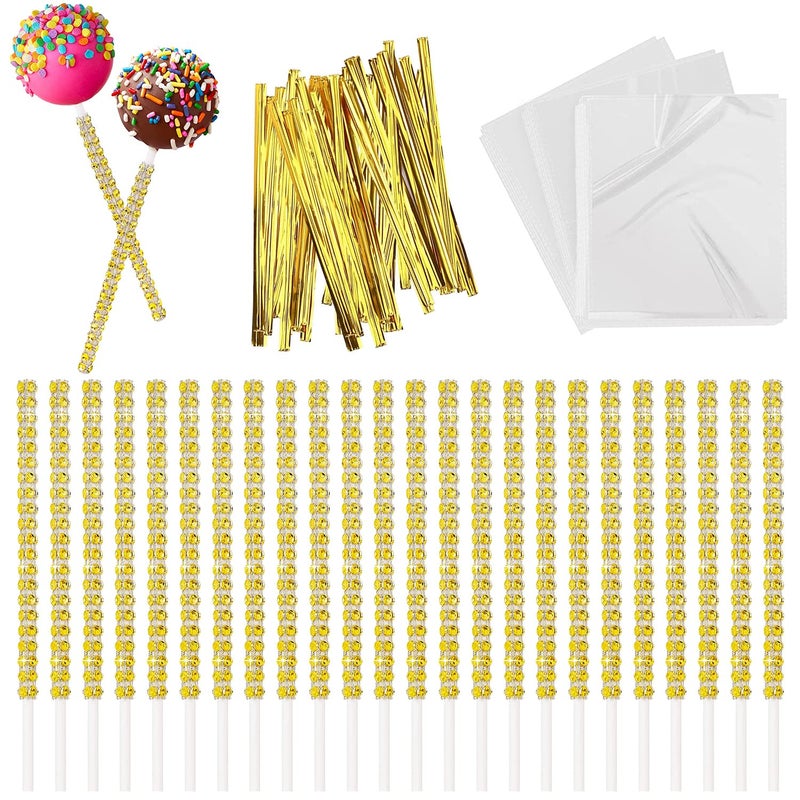 24 Pack Bling Cake Pop Sticks and Wrapper Kit Rhinestone Lollipop Making Decor Set with Twist Ties  Bags Diamond Candy Holder for Chocolate Fruit Dessert Treat Buffet Decor Wedding Party Table