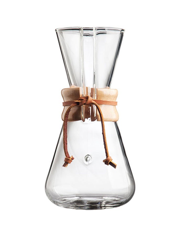 3 Cup Classic Coffee Maker, Borosilicate Glass with A Polished Wood Collar and Leather Tie 600ml - Image 1