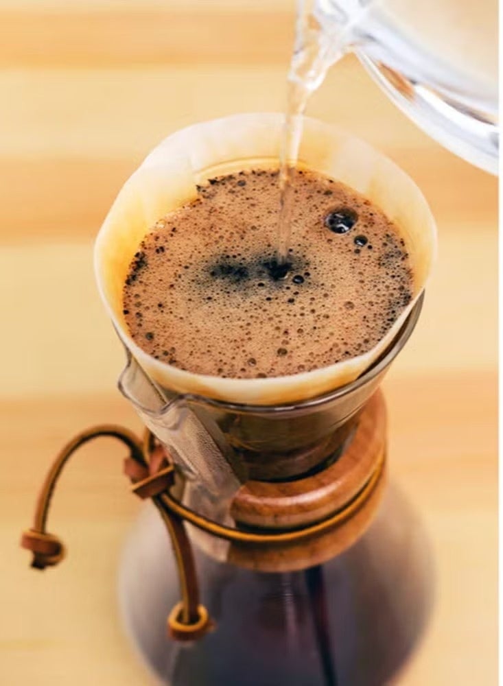3 Cup Classic Coffee Maker, Borosilicate Glass with A Polished Wood Collar and Leather Tie 600ml - Image 3