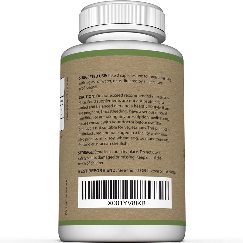 Sunergetic Premium Psyllium Husk Capsules Psyllium Husk Fibre Supplement Helps Support Digestion Intestinal Health Regularity 240 Capsules - Image 3