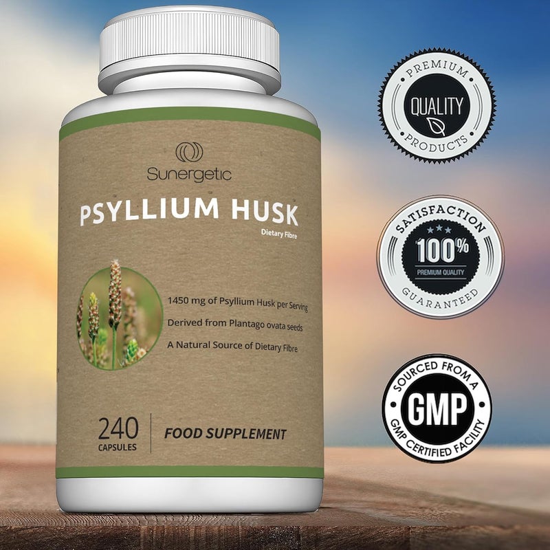 Sunergetic Premium Psyllium Husk Capsules Psyllium Husk Fibre Supplement Helps Support Digestion Intestinal Health Regularity 240 Capsules - Image 4