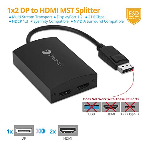 gofanco Prophecy 1x2 DisplayPort 1.2 to 2 Port HDMI Multi Monitor Adapter – DP to Dual HDMI MST Hub w. Extended Display Mode, 4K @30Hz, for Windows PCs, Not Mac OS Compatible, TAA Compliant - Image 3