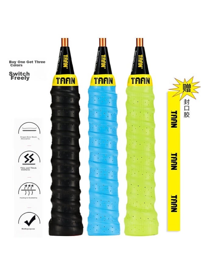 Taan Badminton Racket Grip Tape, Spine Binding Tape, Perforated Handle Wrap, Three-pack Twq3 Black/blue/luminous Yellow - Image 3