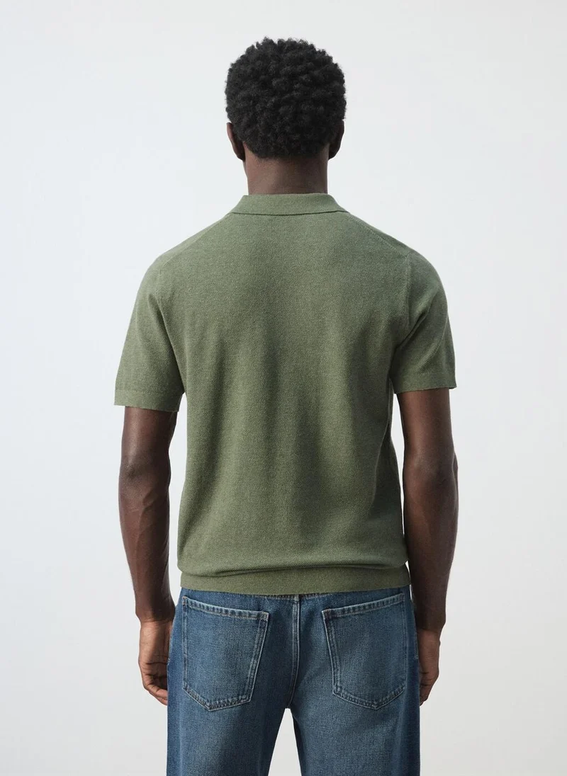 Mango Man Fine knit polo shirt with microstructure