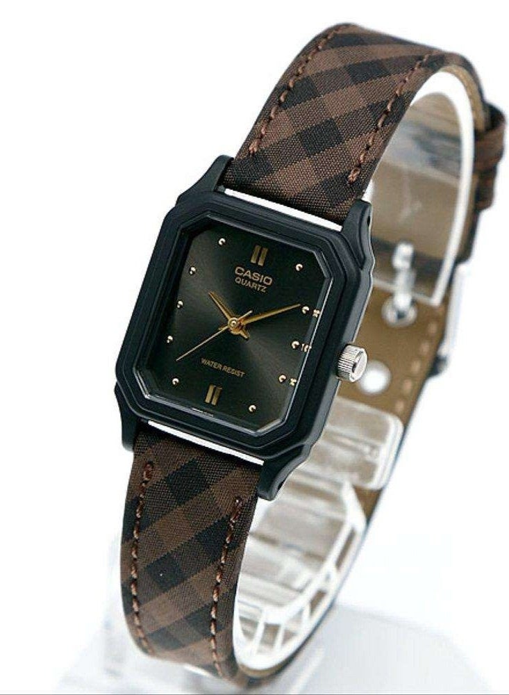 CASIO Analog Women’s Watch LQ-142LB-1ADF, 31.7 mm Black Dial, Resin Case & Brown Leather Band, Water Resistant - Image 1