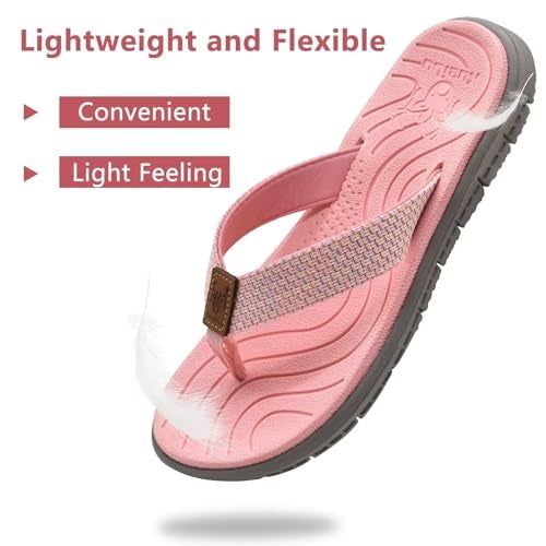 KuaiLu Womens Casual Flip Flops Comfortable Yoga Mat Arch Support Memory Foam Comfort Cushion Summer Beach Pool Slip on Walking Thong Sandals Ladies Orthotic Recovery Plantar Fasciitis Pink Size 7 - Image 5