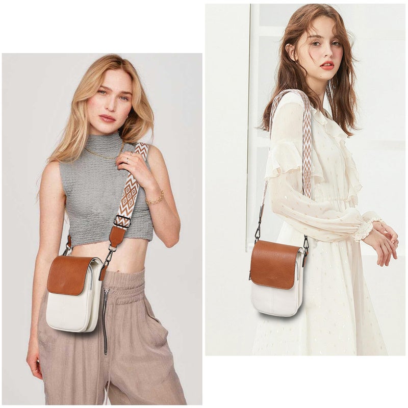 TANTOMI Small Crossbody Bags for Women, Small Purses with Card Slots Phone Purse Wide Adjustable Strap (White/Light Brown) - Image 2