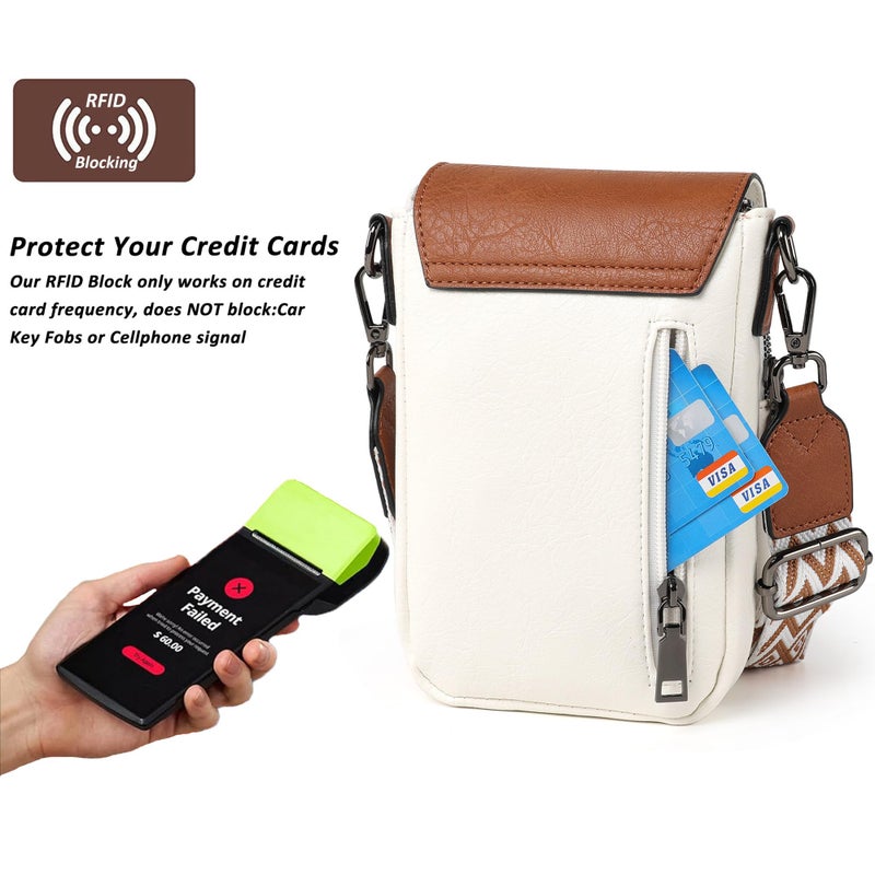 TANTOMI Small Crossbody Bags for Women, Small Purses with Card Slots Phone Purse Wide Adjustable Strap (White/Light Brown) - Image 3
