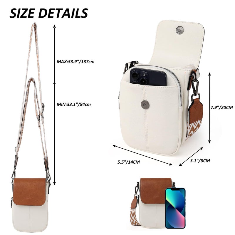 TANTOMI Small Crossbody Bags for Women, Small Purses with Card Slots Phone Purse Wide Adjustable Strap (White/Light Brown) - Image 4