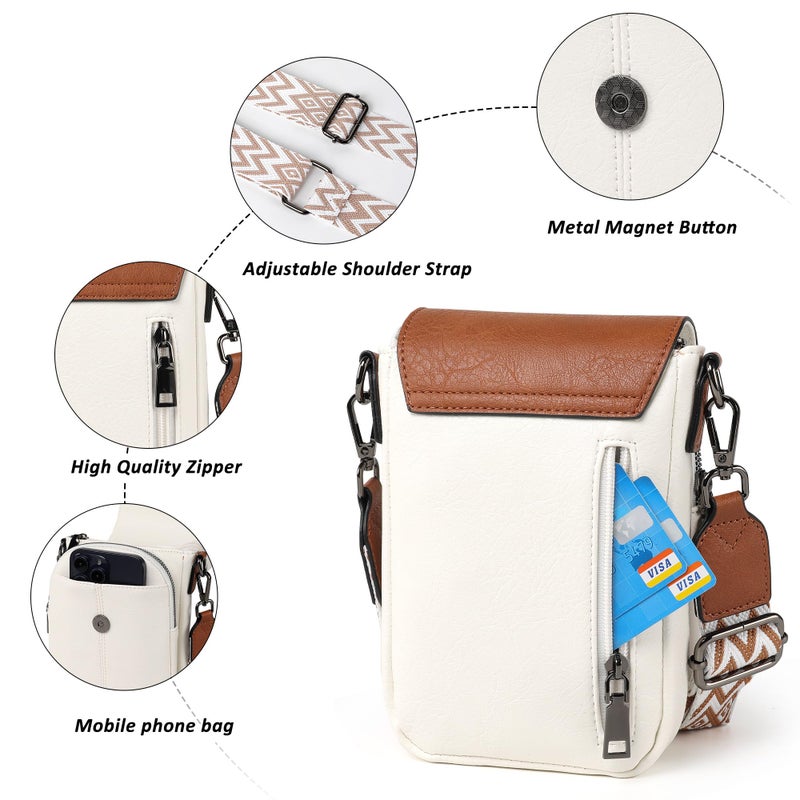 TANTOMI Small Crossbody Bags for Women, Small Purses with Card Slots Phone Purse Wide Adjustable Strap (White/Light Brown) - Image 5