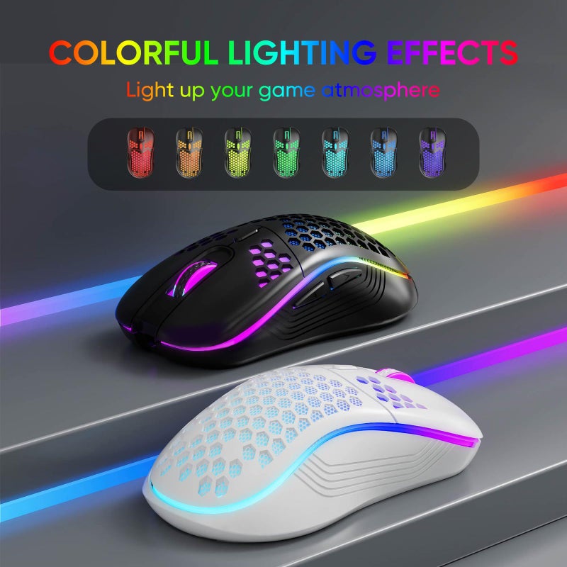 MELOGAGA Wireless Gaming Mouse Honeycomb 2.4G USB Cordless Mouse RGB Rechargeable PC Game Mice with 7-Color LED Lightsï¼Œ4 Adjustable DPI for Windows Laptop Desktop Computers -Black - Image 4