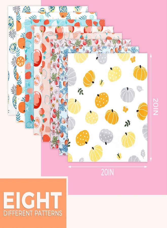 Aubliss 8pcs Fat Quarter Fabric Bundles (100% Cotton - 20'' x 20'') Quilting Cotton Craft Fabric Pre-Cut Squares Sheets for Patchwork Sewing Quilting Crafting (Fruit) - Image 2