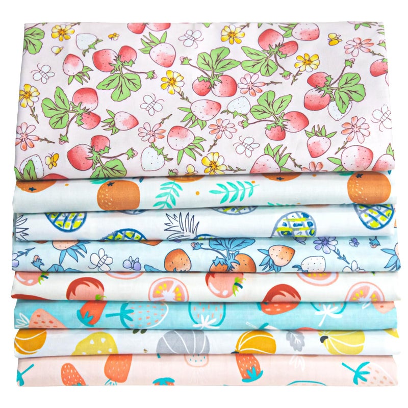 Aubliss 8pcs Fat Quarter Fabric Bundles (100% Cotton - 20'' x 20'') Quilting Cotton Craft Fabric Pre-Cut Squares Sheets for Patchwork Sewing Quilting Crafting (Fruit) - Image 1