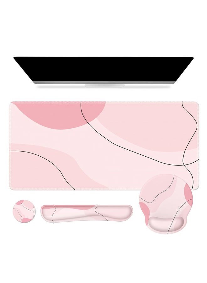 iCasso Large Gaming Mouse Pad Wrist Support Set, Desk Mat, 4in1 XXL Mousepad + Keyboard Wrist Rest+Mouse Wrist Rest+Coaster Set with Ergonomic Design for Home Office Table Computer-Pink Art - Image 1