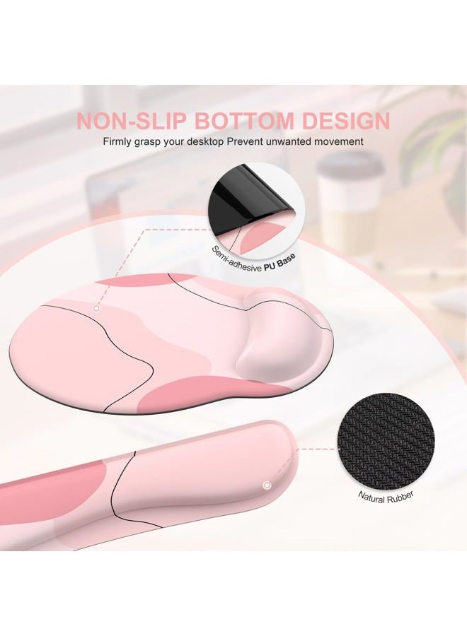 iCasso Large Gaming Mouse Pad Wrist Support Set, Desk Mat, 4in1 XXL Mousepad + Keyboard Wrist Rest+Mouse Wrist Rest+Coaster Set with Ergonomic Design for Home Office Table Computer-Pink Art - Image 5