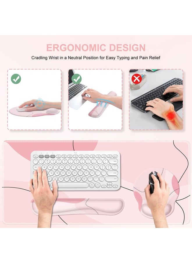 iCasso Large Gaming Mouse Pad Wrist Support Set, Desk Mat, 4in1 XXL Mousepad + Keyboard Wrist Rest+Mouse Wrist Rest+Coaster Set with Ergonomic Design for Home Office Table Computer-Pink Art - Image 3