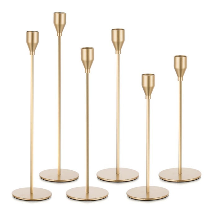 GOLD TAPER CANDLE HOLDER SET OF 6 CANDLESTICK HOLDERS WEDDING DECORATIONS METAL CANDLE HOLDERS CANDLE STICKS HOLDER CHRISTMAS TABLE DECORATION