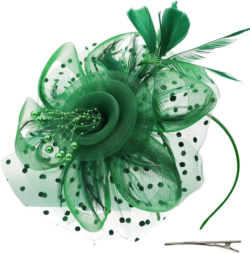 Wheebo Fascinator Hat Flower Feather Mesh Veil Wedding Tea Party Cocktail Hat Headwear for Women Lady Girls - Image 1