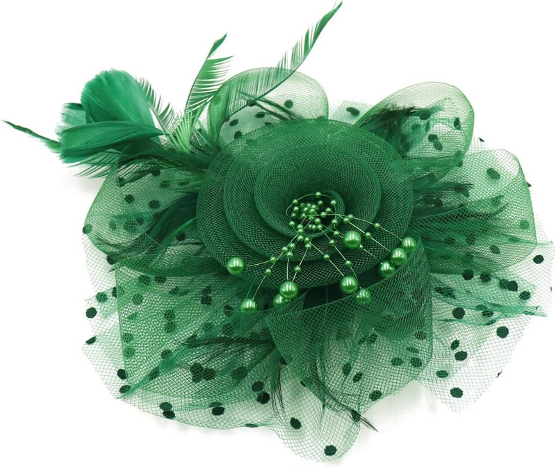Wheebo Fascinator Hat Flower Feather Mesh Veil Wedding Tea Party Cocktail Hat Headwear for Women Lady Girls - Image 2