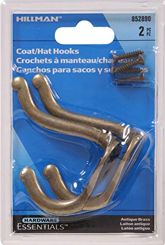 Hardware Essentials 852890 Coat and Hat Hooks Antique Brass- 2 Pack - Image 2