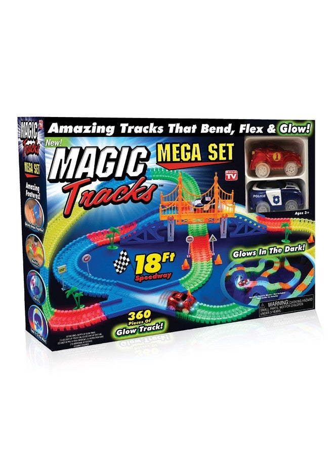Ontel Magic Tracks Mega Set - 2 LED Race Cars and 18 ft. of Flexible, Bendable Glow in the Dark Racetrack - As Seen on TV
