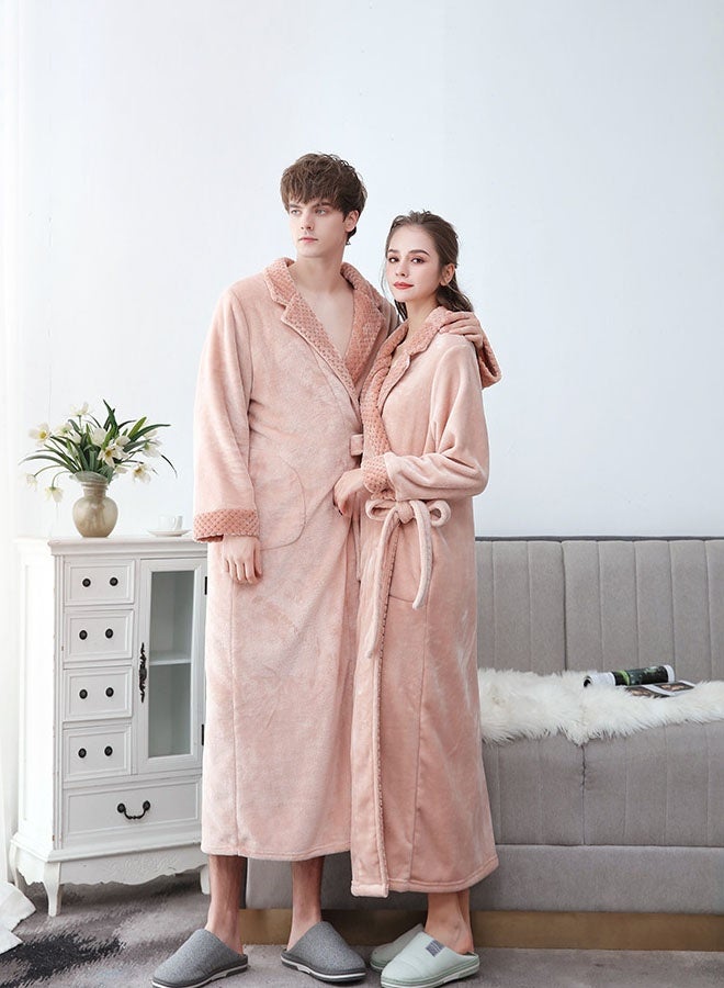 Hanayo Bath Robes Bathrobes Coat For Women & Men V Neck Long Sleeve Sleepwear Warm Unisex Couple Bathrobe Perfect for Everyday Use(Apricot,XL) - Image 3