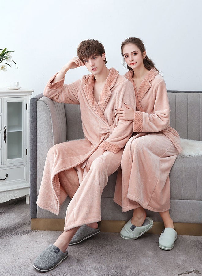 Hanayo Bath Robes Bathrobes Coat For Women & Men V Neck Long Sleeve Sleepwear Warm Unisex Couple Bathrobe Perfect for Everyday Use(Apricot,XL) - Image 4