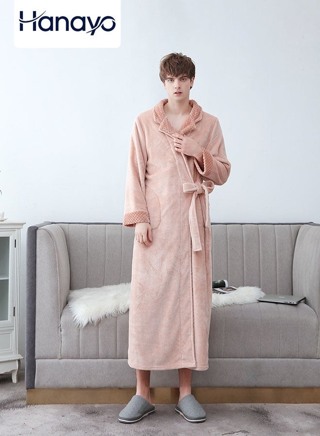 Hanayo Bath Robes Bathrobes Coat For Women & Men V Neck Long Sleeve Sleepwear Warm Unisex Couple Bathrobe Perfect for Everyday Use(Apricot,XL) - Image 1